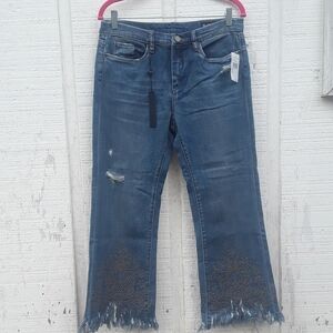 BLANK NYC (Women's 30) Embellished Distressed High-Rise Cropped Leg Denim Jeans